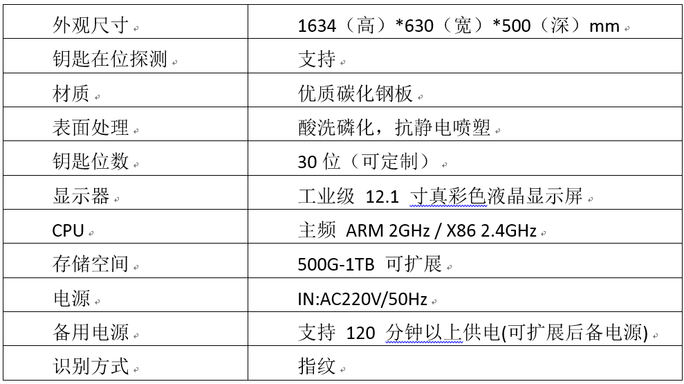 Military key cabinet equipment parameters