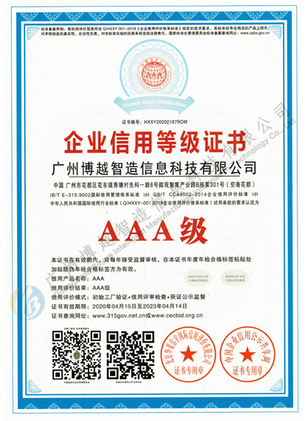 AAA级企业信用等级证书