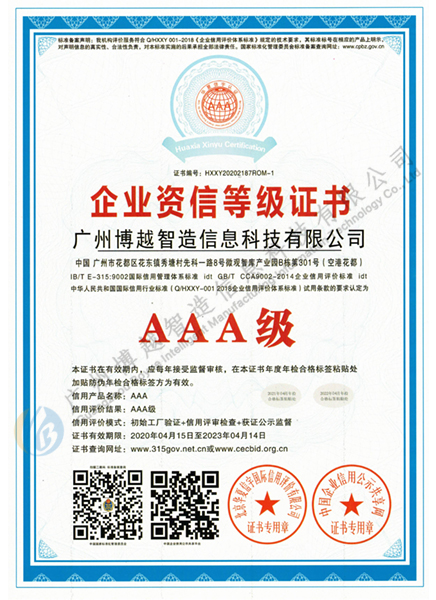 AAA级企业资信等级证书