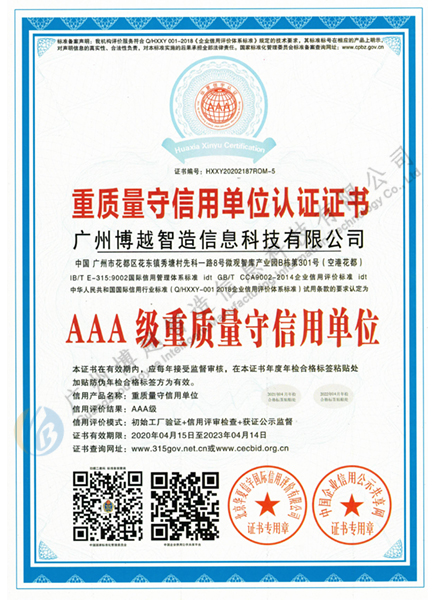 AAA级重质量守信用证书